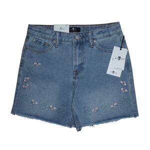 7 For All Mankind Girls High Waisted Embroidered Denim Shorts Size 10